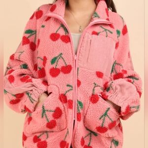 New In by Very J Boutique Plus Size Pink Cherry Full Zip Sherpa Jacket